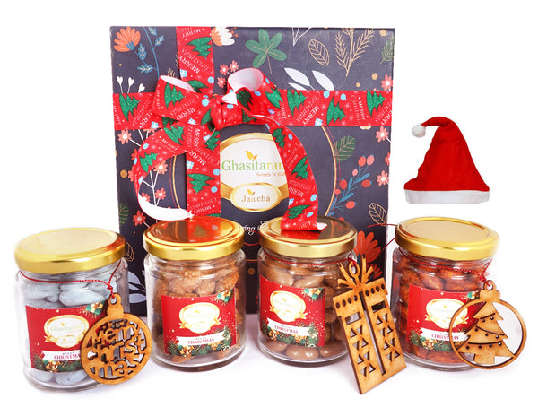 Hamper Box with 4 Christmas Jars with Wooden Tags