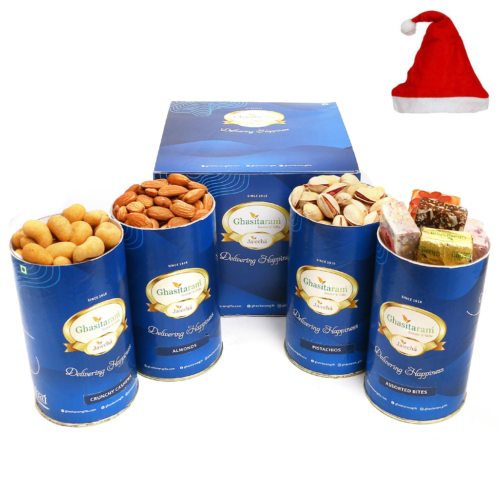 Christmas Gifts-Crunchy Cashews, Almonds, Pistachios, Assorted Bites Cans