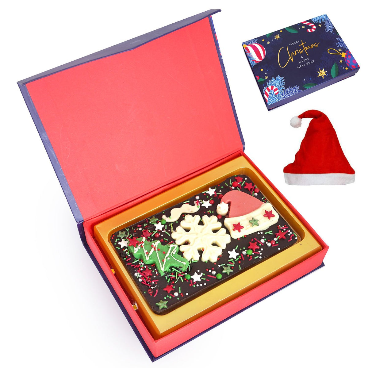 Merry Christmas Decorated Box With Christmas Chocolates Bark