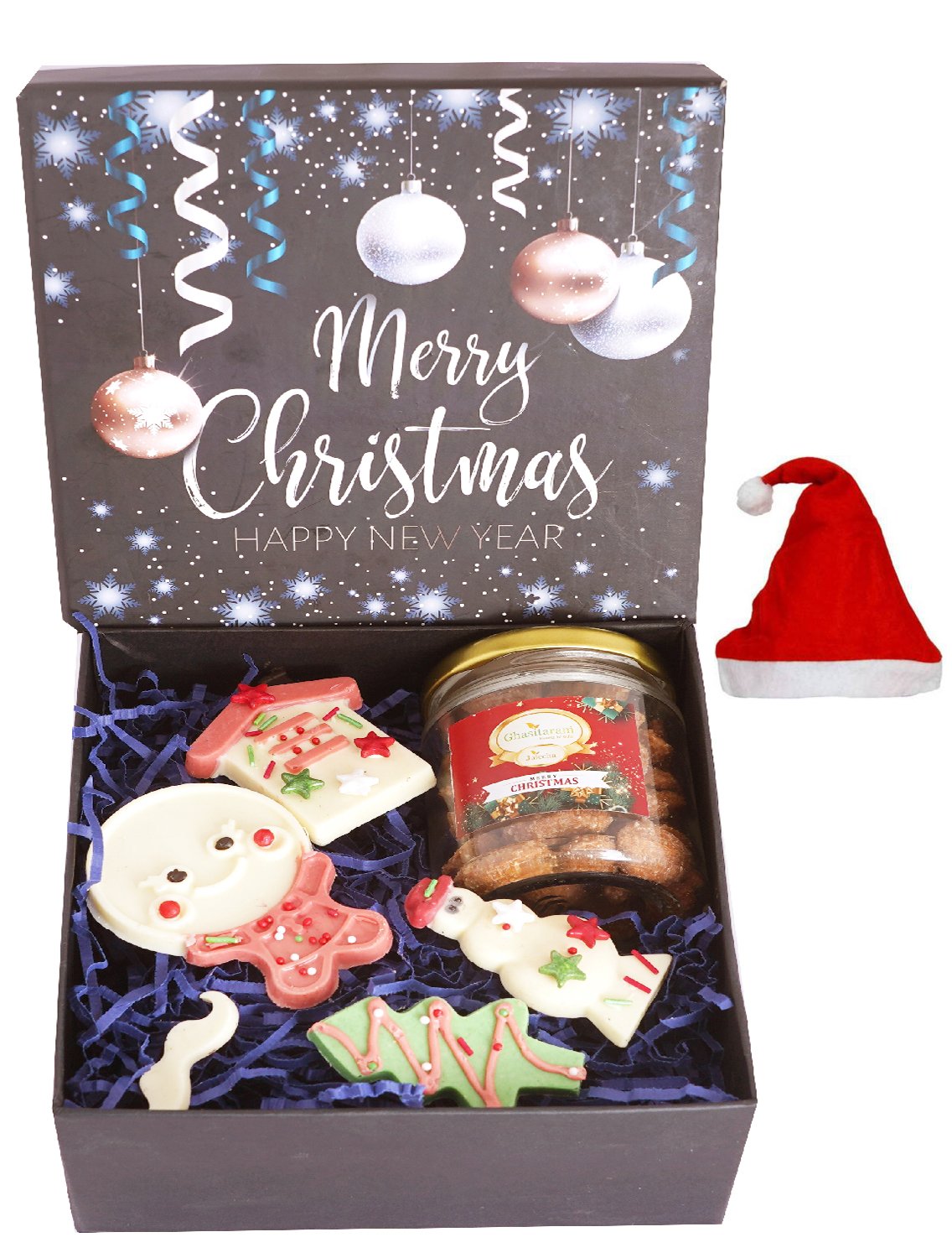 Christmas Hamper box  6"  With Special Christmas Chocolate and Caramel Almond Jar