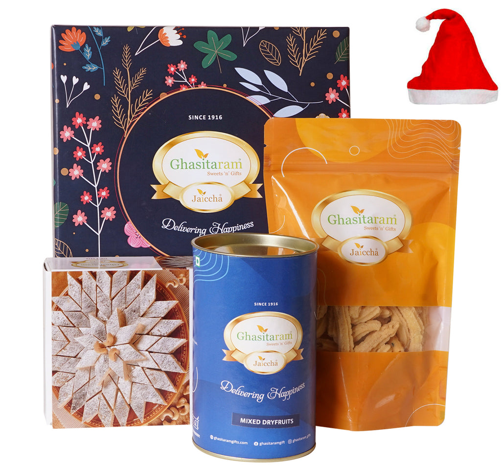 Christmas Gifts-Ghasitaram Gifts Hamper Box Small with Kaju Katli 
