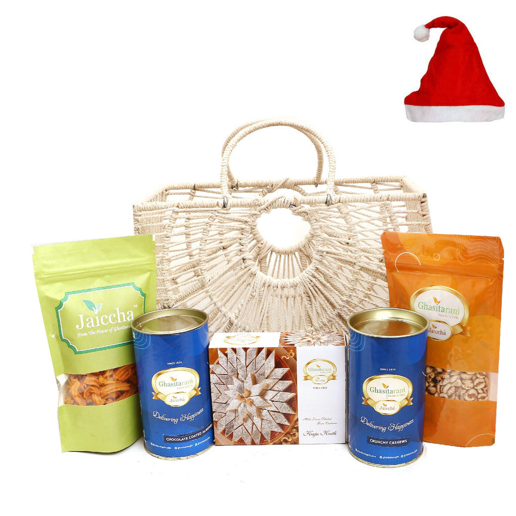Christmas Gifts-Jute Fancy Basket/ Carry Bag/ Magazine Holder of Assorments with Milk Cake