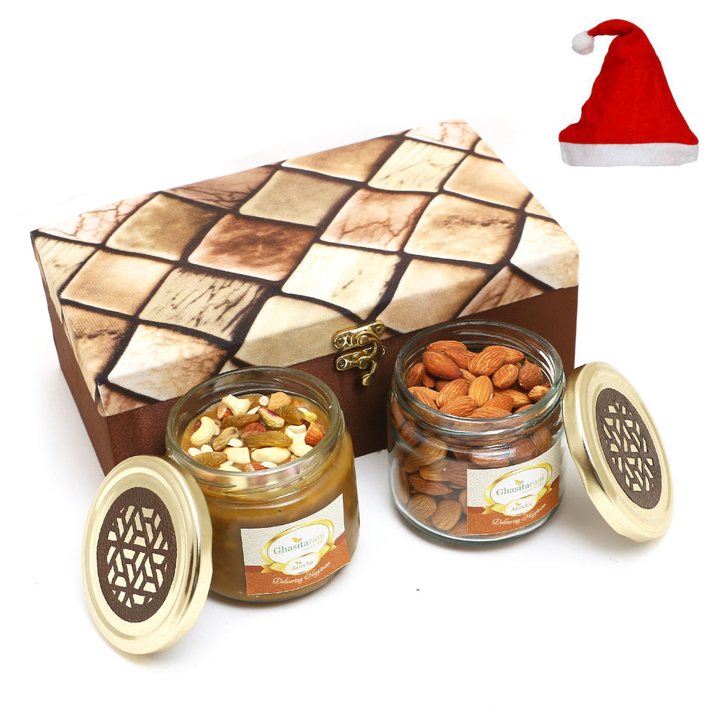 Christmas Gifts-Miracle Box of 2 Jars Of Dryfruit Halwa and Almonds