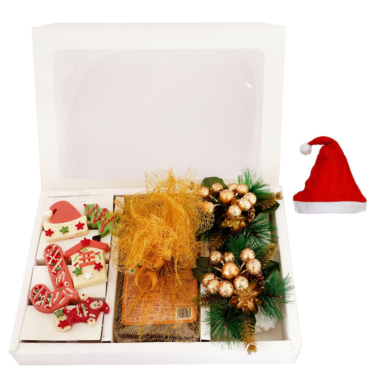 White Christmas Hamper Box Big with special Christmas chocolates, plum cake and 2 Wreaths 