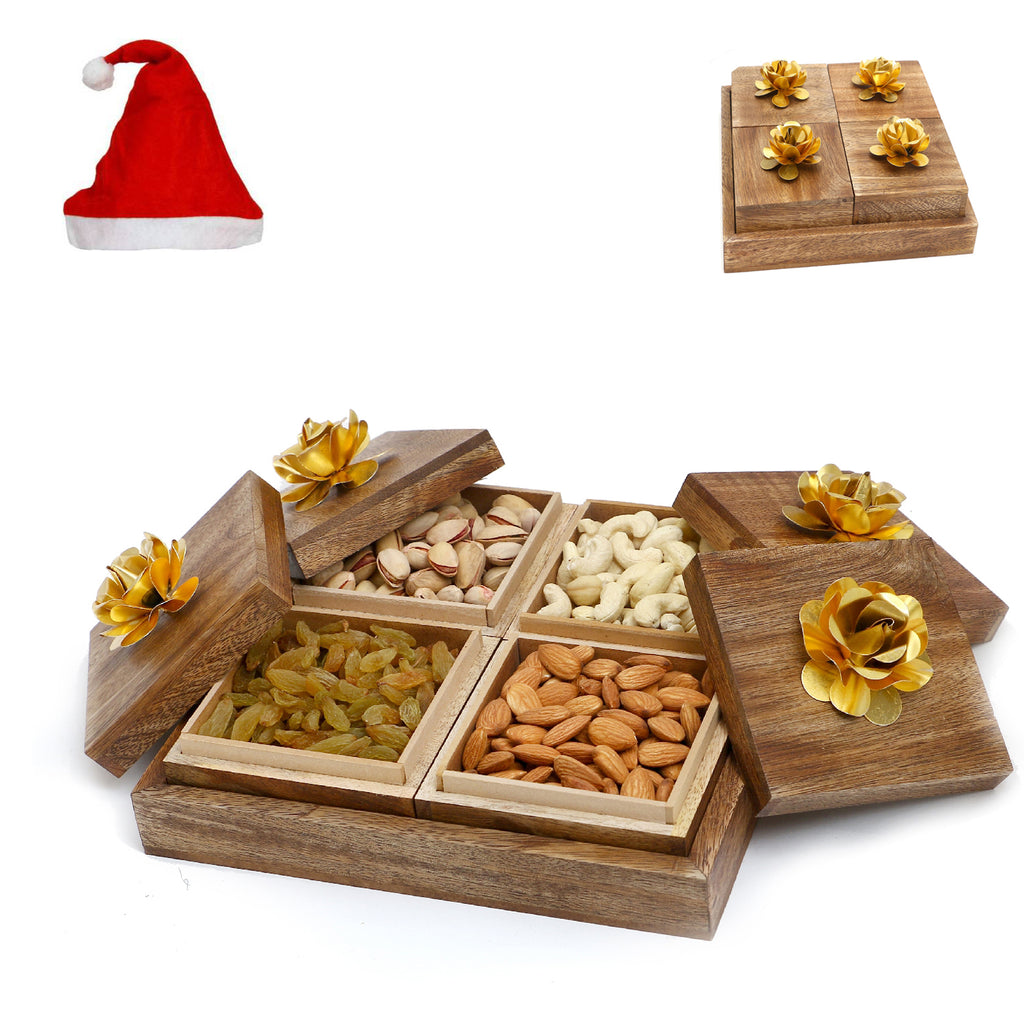 Christmas Gifts-Wooden 4 Dryfruits Box