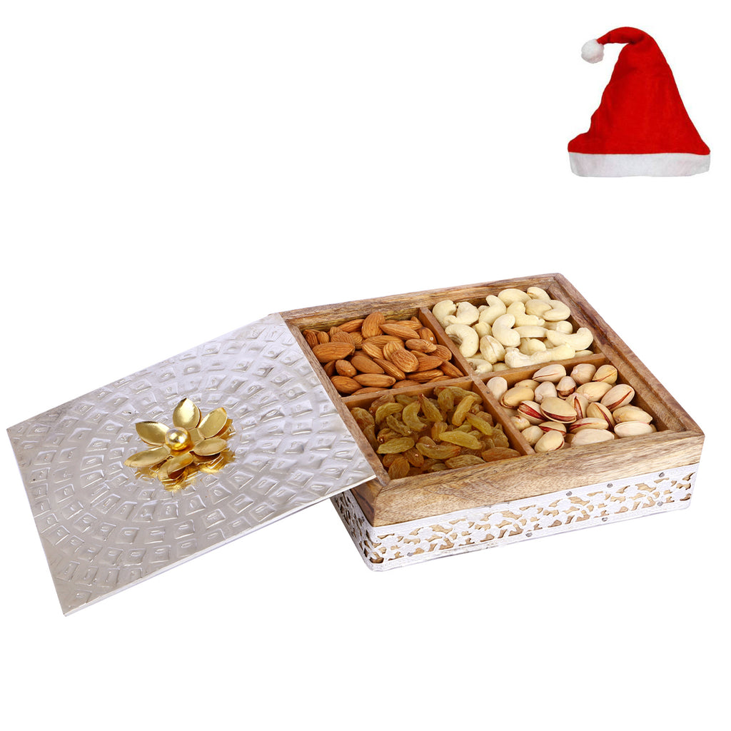 Christmas Gifts-Wooden Metal Box of 4 Dryfruits