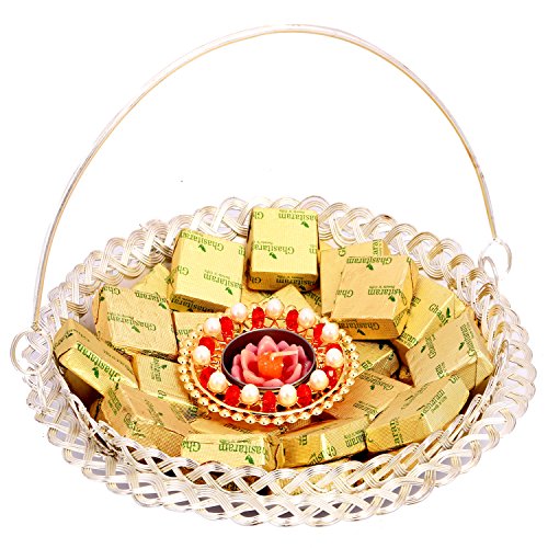 Diwali Hampers-Silver Chocolate Tokri with T-lite
