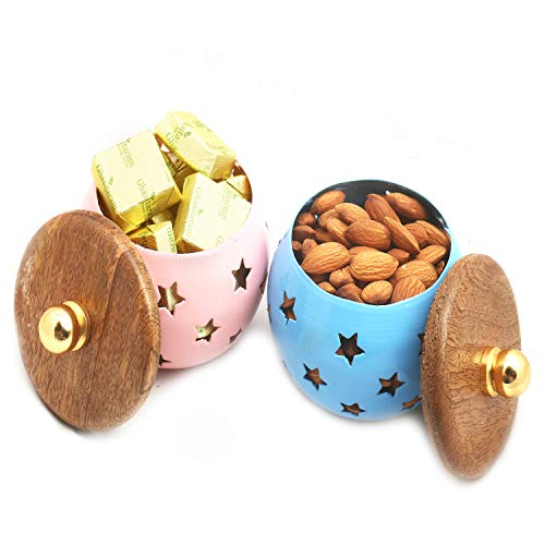 Set of 2 Chocolate and Almonds Metal Jars