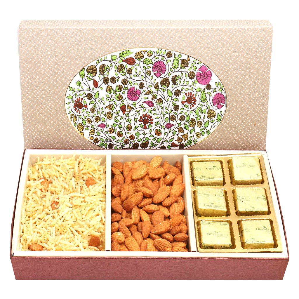 3 Part Eco Almonds, Chocolate and Namkeen Box