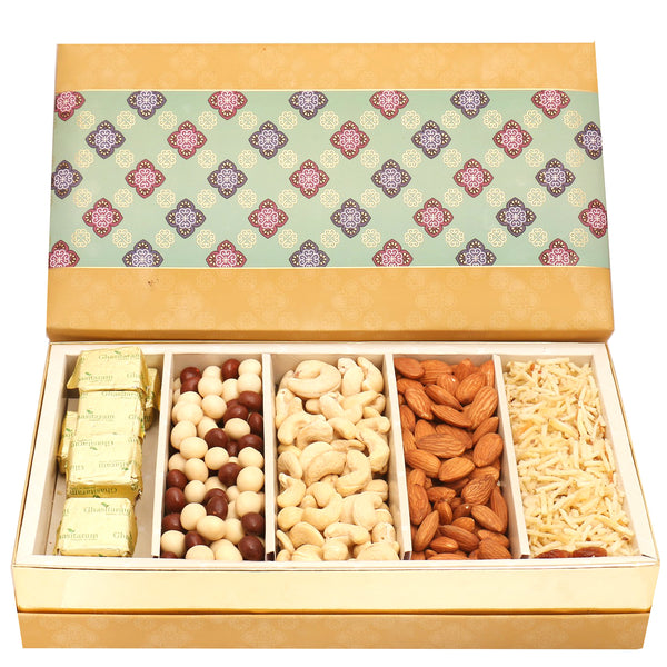 5 Part Print Almonds, Cashews, Nutties , Namkeen and Chocolate Box