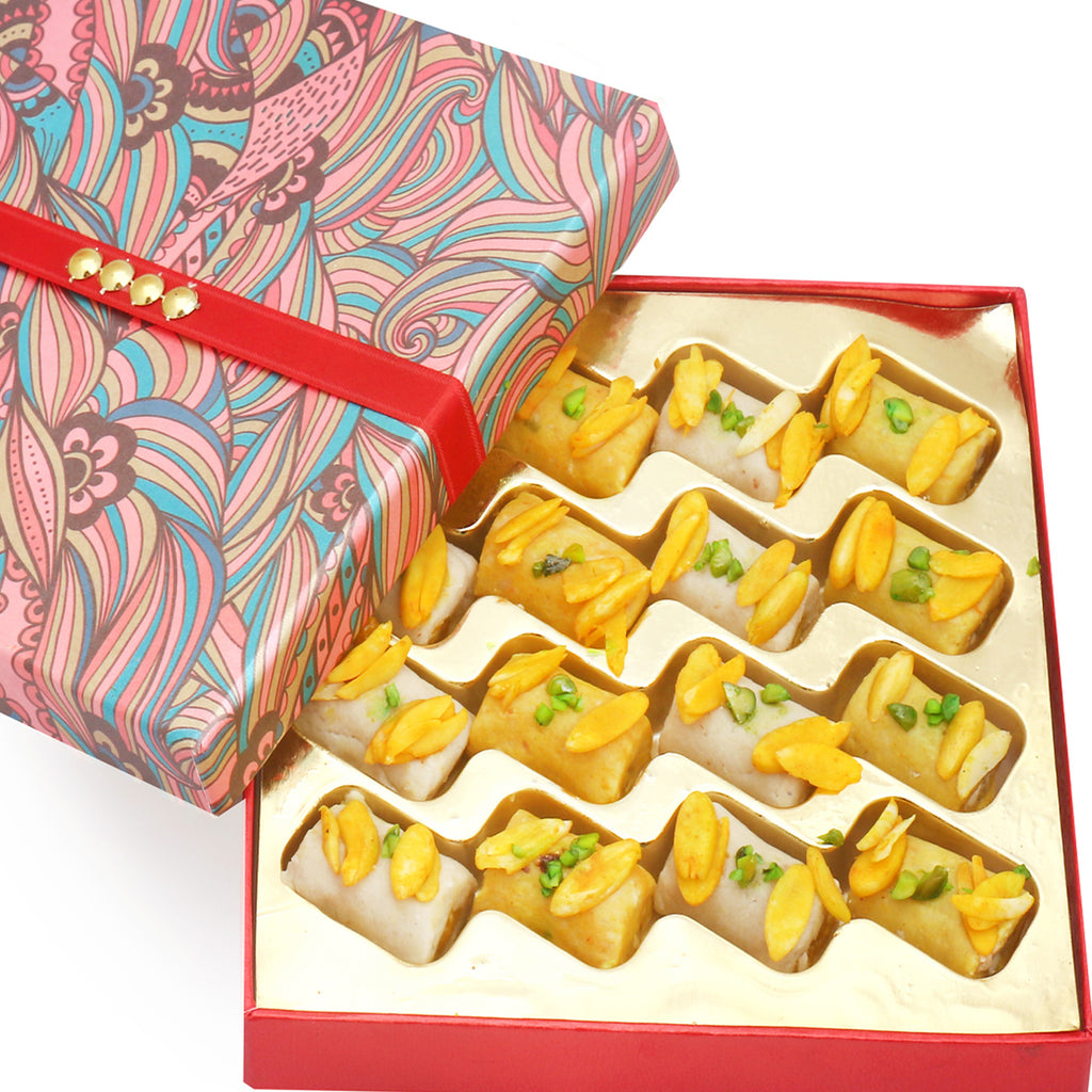 Sugarfree Mini Assorted Kaju Rolls in Pink Box 