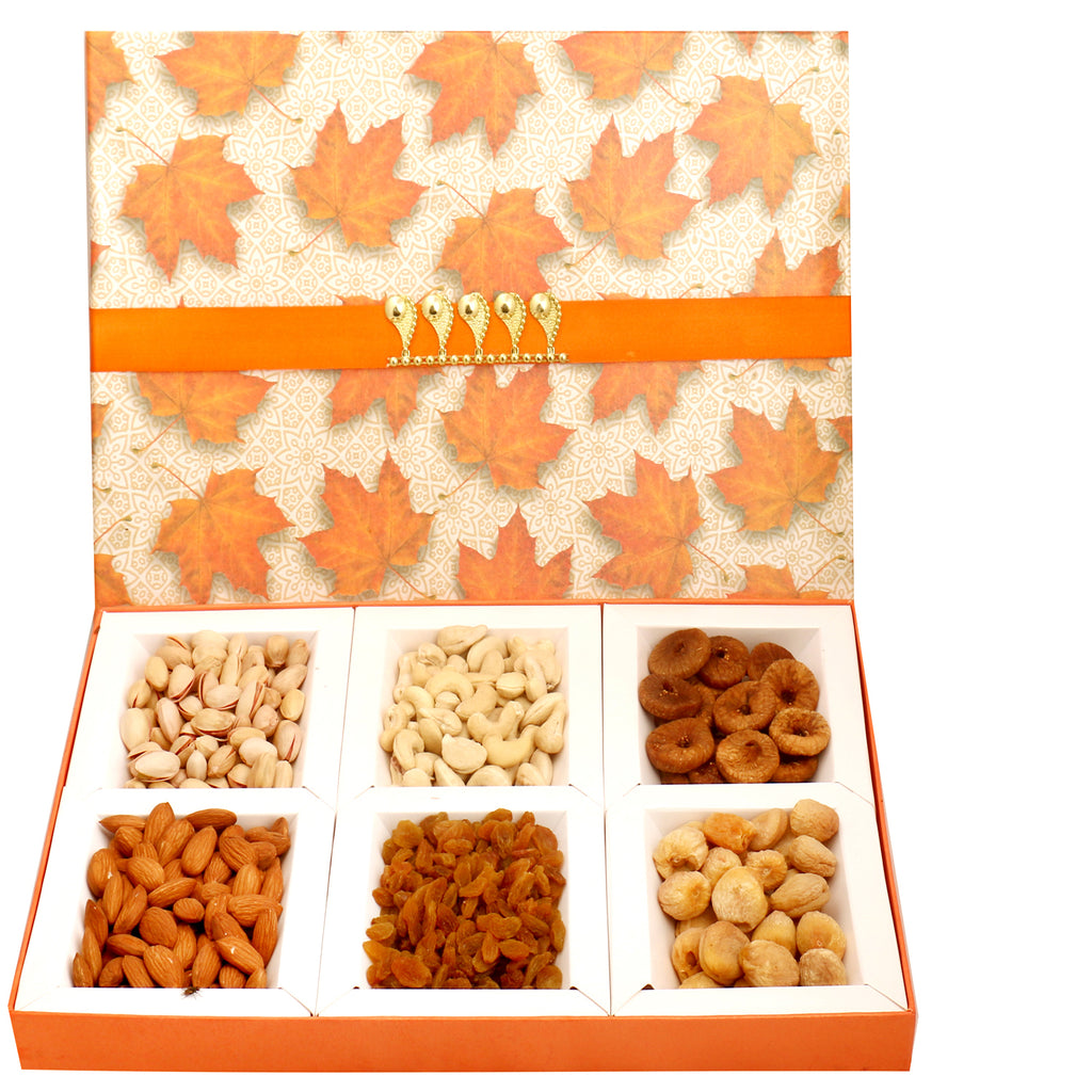 Orange Big 6 Part Print Dryfruit Box 