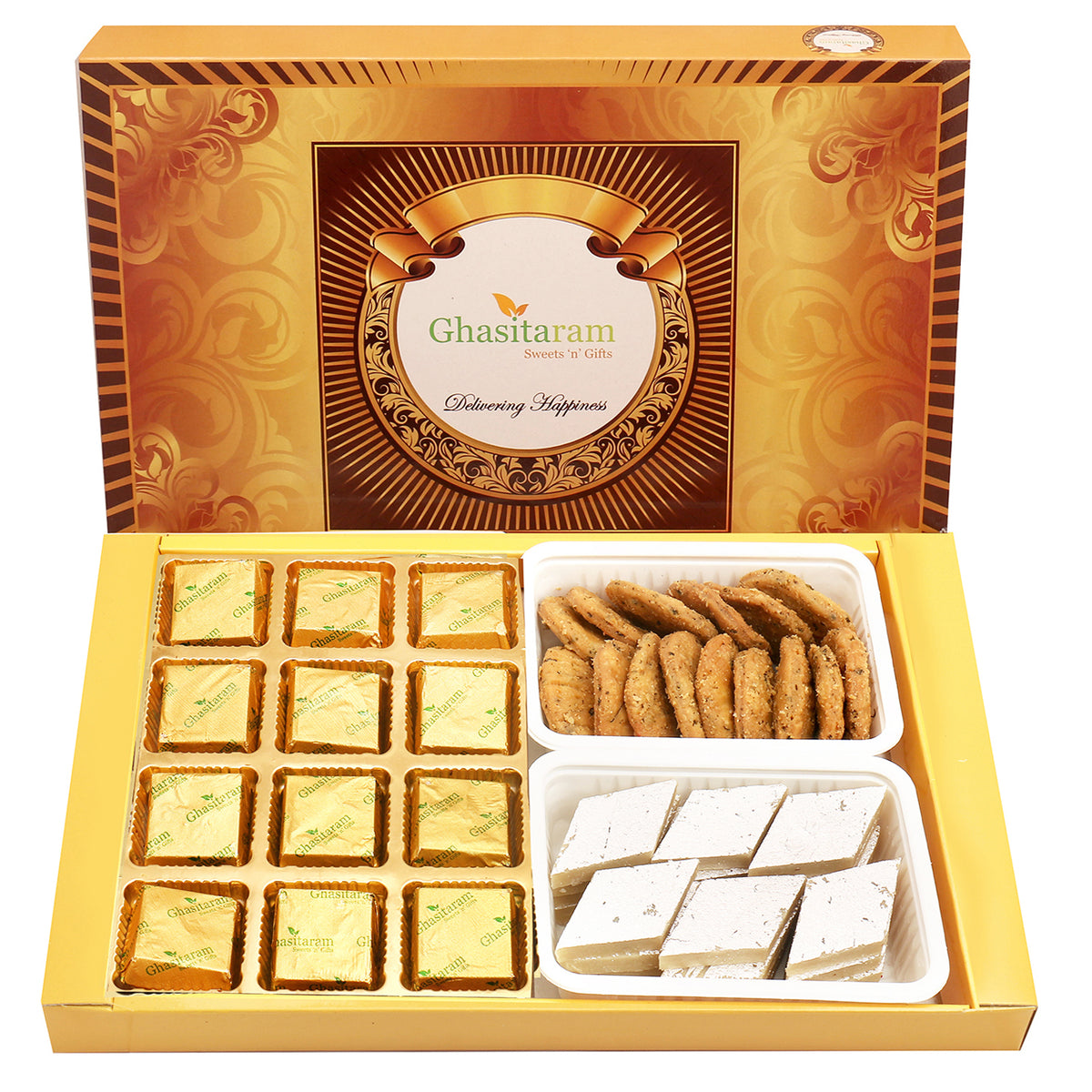 Big Box of 12 Pcs Mewa Bites, Kaju Katli and Methi Mathi
