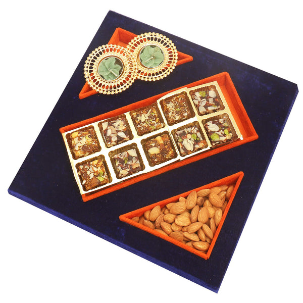 Blue Velvet Tray of Sugarfree Bites, Almonds  and 2 T-Lites