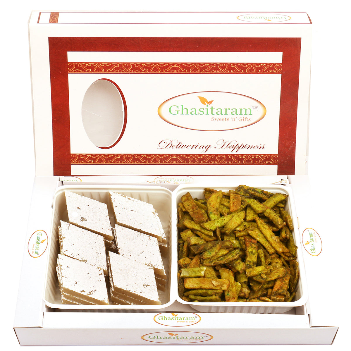 Diwali Gifts-Kaju Katli and Palak Potato Chips Hamper
