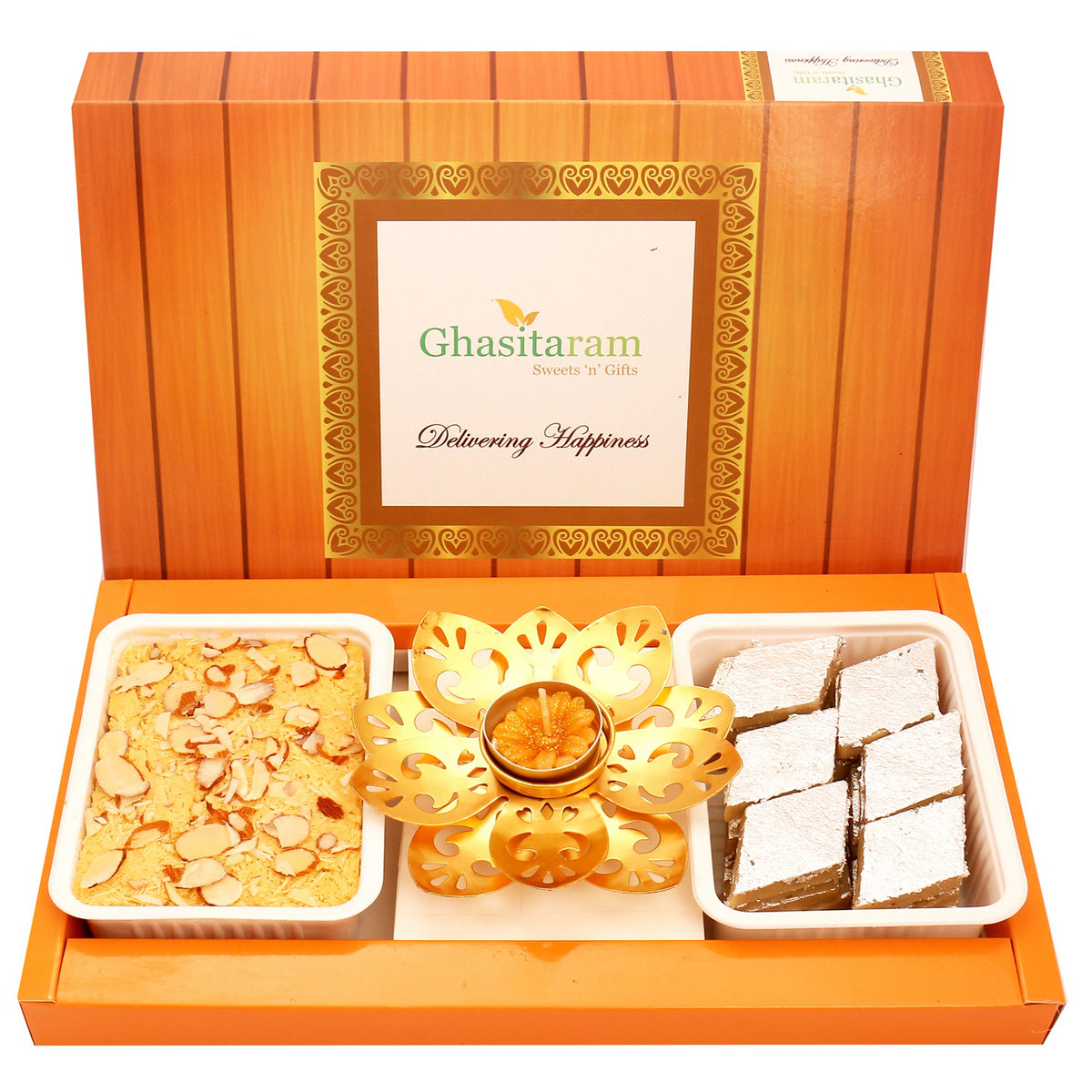 Diwali Gifts-Kaju Katli, Soan Papdi and  T-Lite