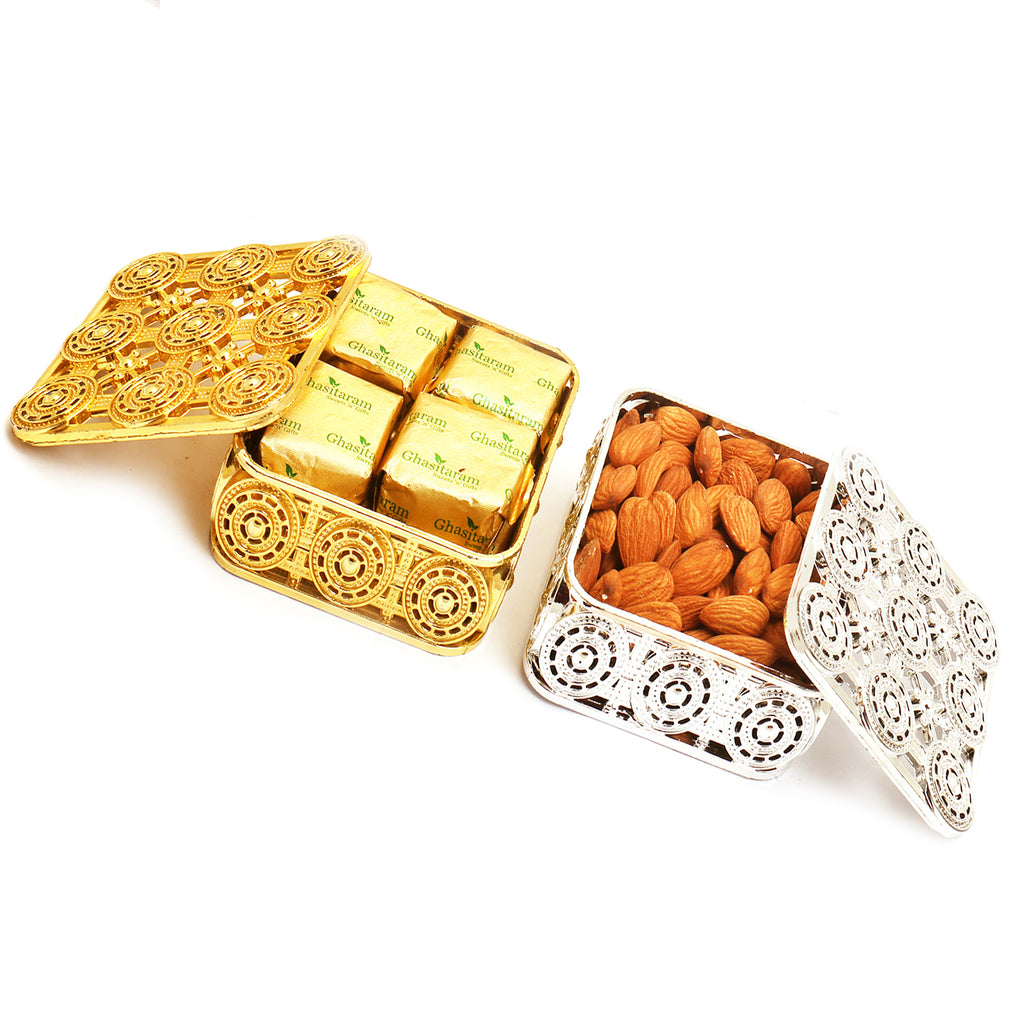 Silver and Gold Almonds and Chocolate Boxes