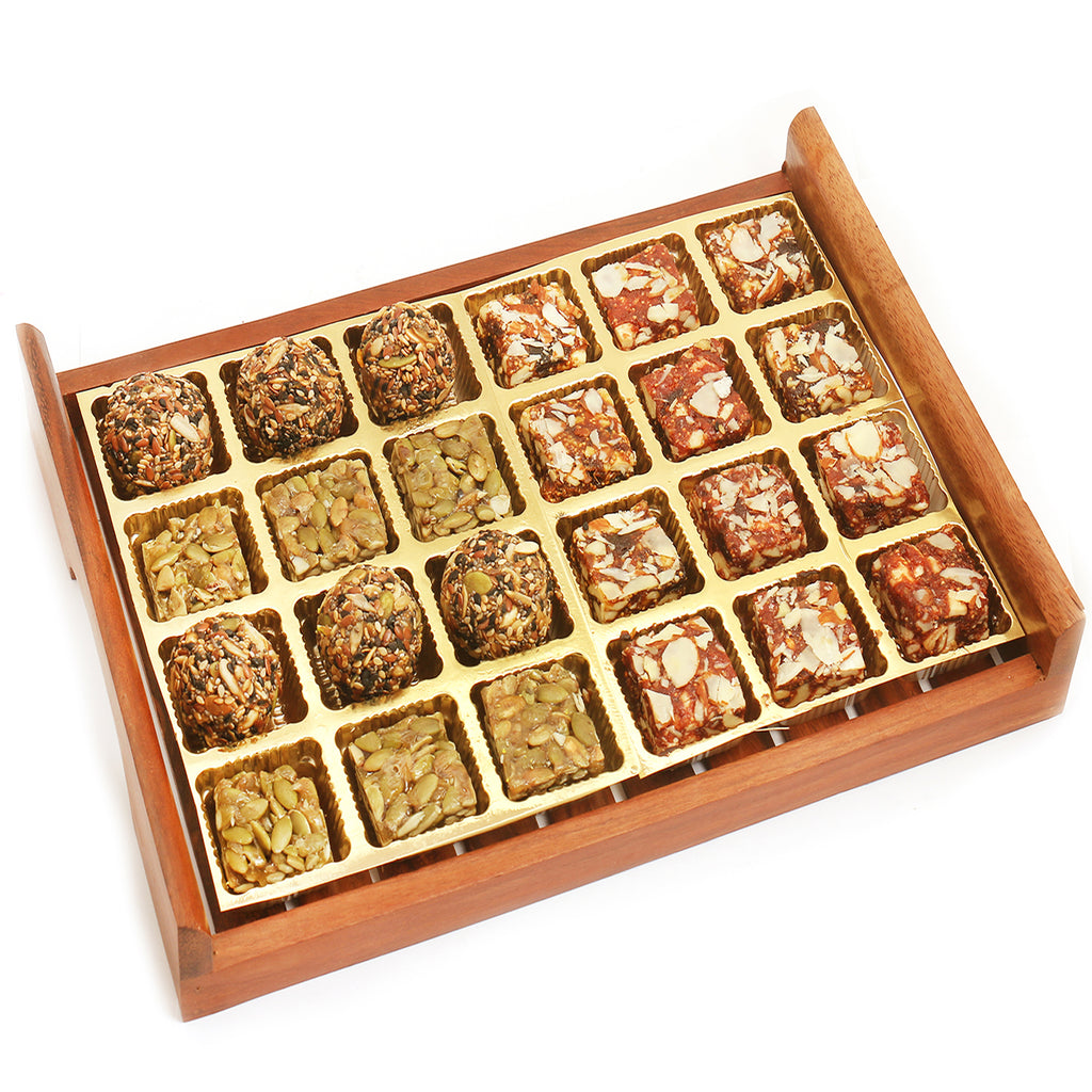 Wooden Sugarfree Sweets and Healthy Seeds Bites Serving Tray