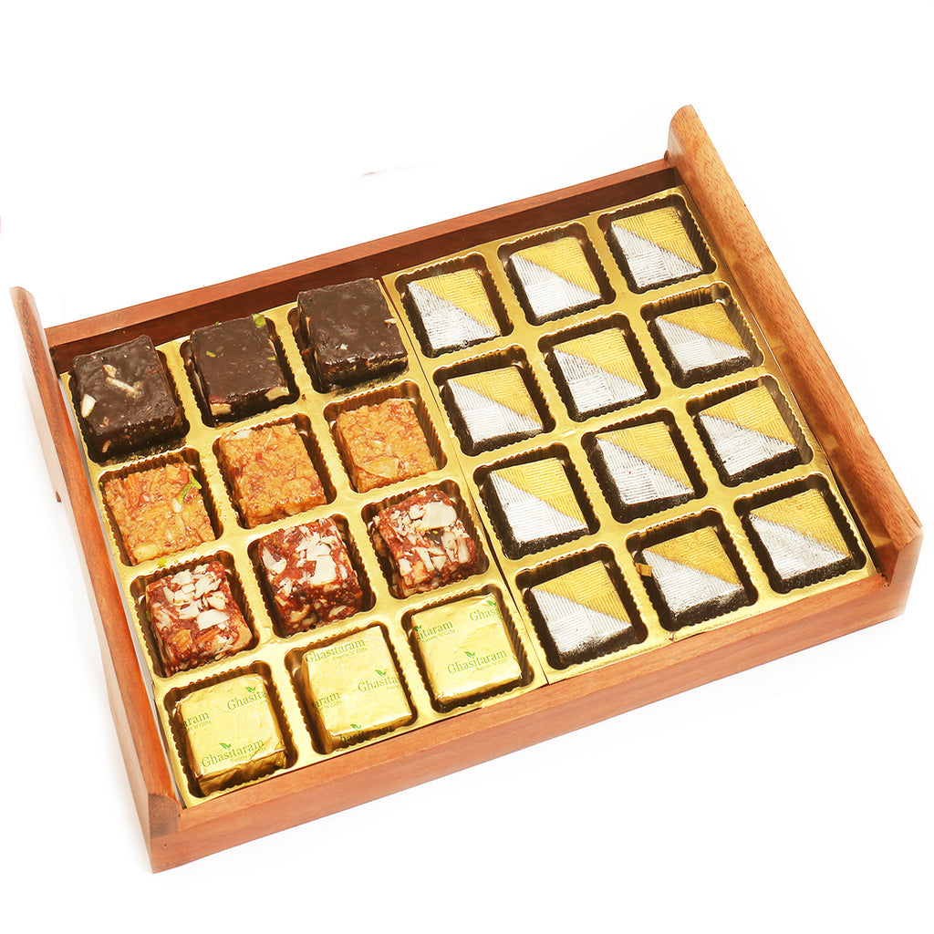 Wooden Sheen Chocolates and Assorted Bites Serving Tray