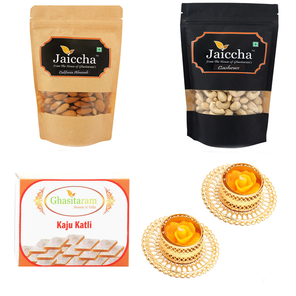 Best of 3 Almonds, Cashews and Kaju Katlis  with 2 T-lites