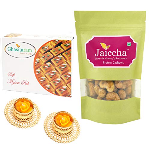 Best of 2 Mysore pak and Crunchy Coated Cashews   with 2 T-lites