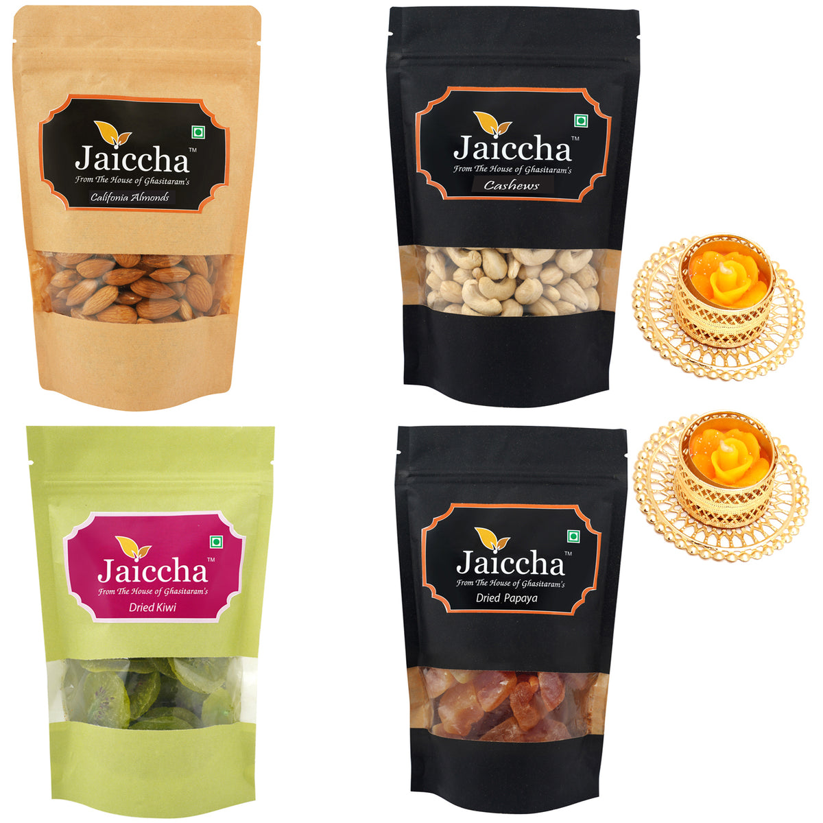 Best of 4 Almonds, Cashews, Kiwi and Papaya with 2 T-lites