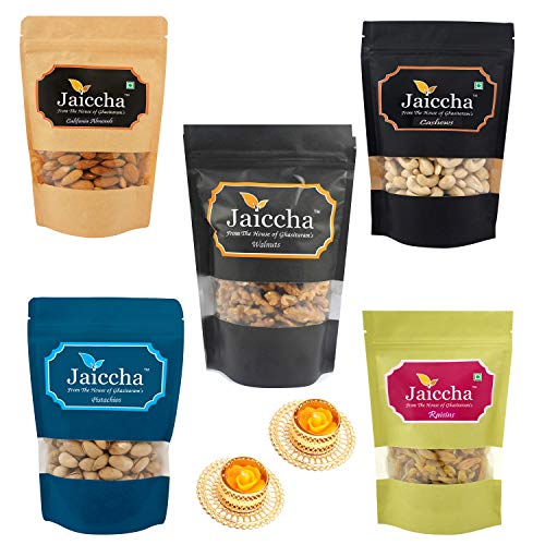 Best of 5 dryfruits Cashews, Almonds, Raisins, Pistachios and Walnuts with 2 T-lites