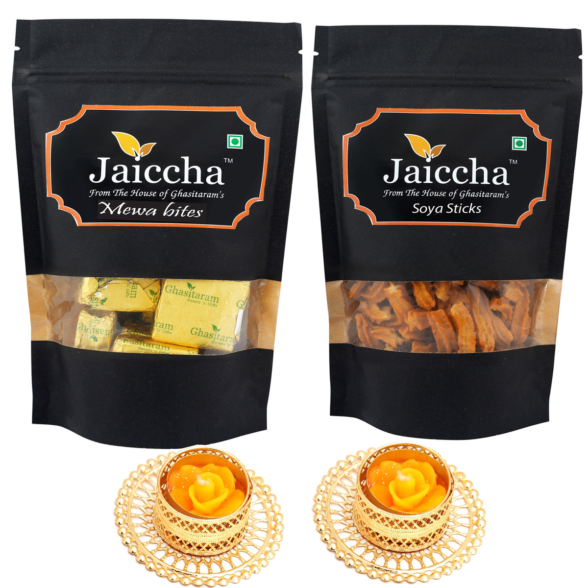Best of 2 Mewa Bites and Soya Sticks Pouch with 2 T-lites