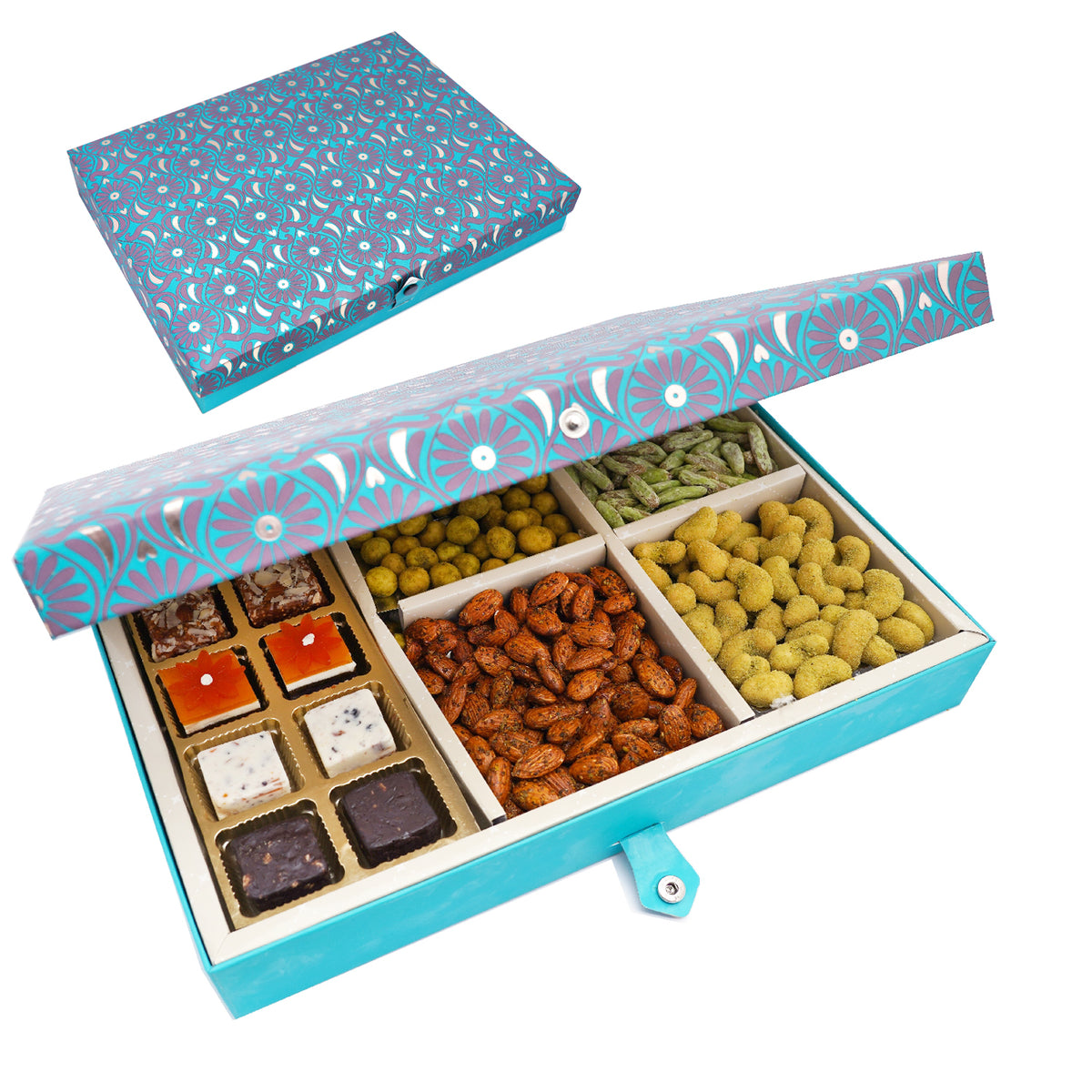 Blue 6 Part of Assorted Bites 10 pcs, Crunchy Cashews, Crunchy Peanuts, Peri Peri Almonds, Paan Raisins