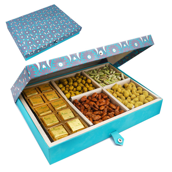 Blue 6 Part of Mewa Bites 10 pcs, Crunchy Cashews, Crunchy Peanuts, Peri Peri Almonds, Paan Raisins