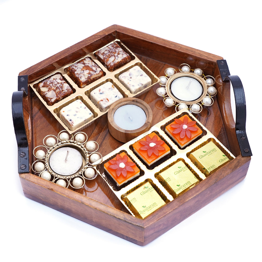 Hexagon Tray with 12 Assorted Bites and 3 T-lites