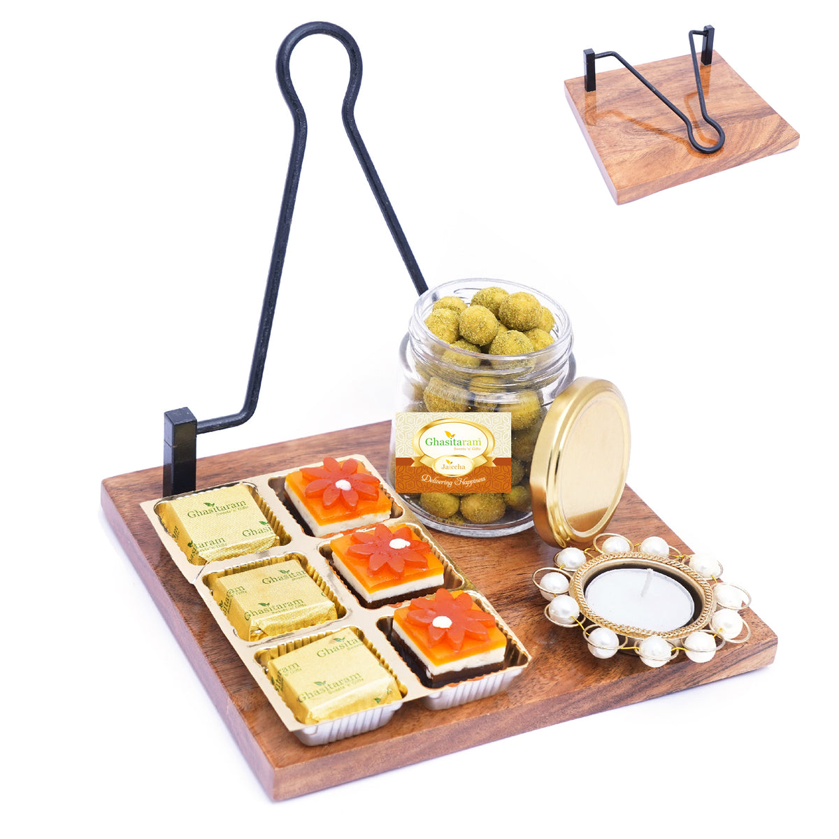 Napkin Holder with 6 Assorted Bites, Crunchy Flavoured Peanuts and T-lite