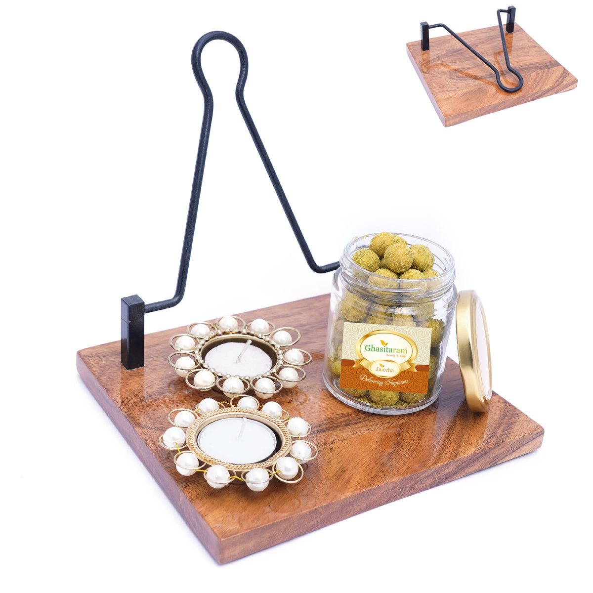Napkin Holder with T-lites and Crunchy Peanuts Jar