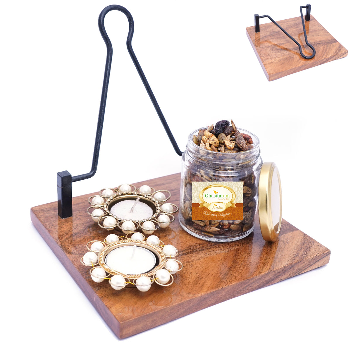 Napkin Holder with T-lites and Mixed Dryfruits Jar