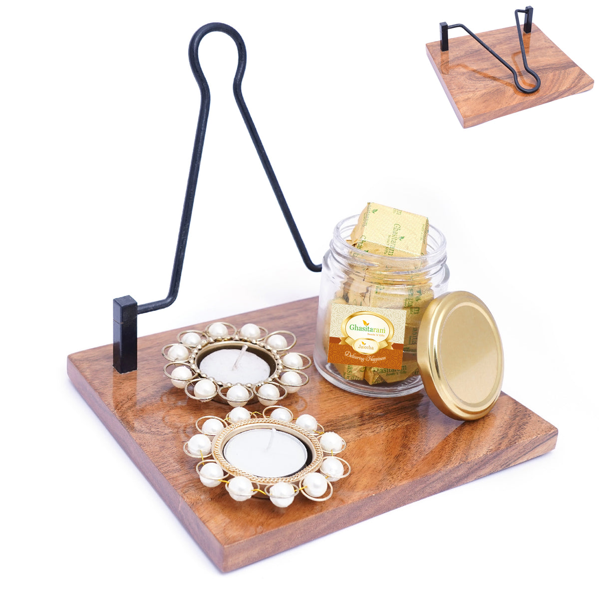 Napkin Holder with  T-lites and Mewa Bites Jar