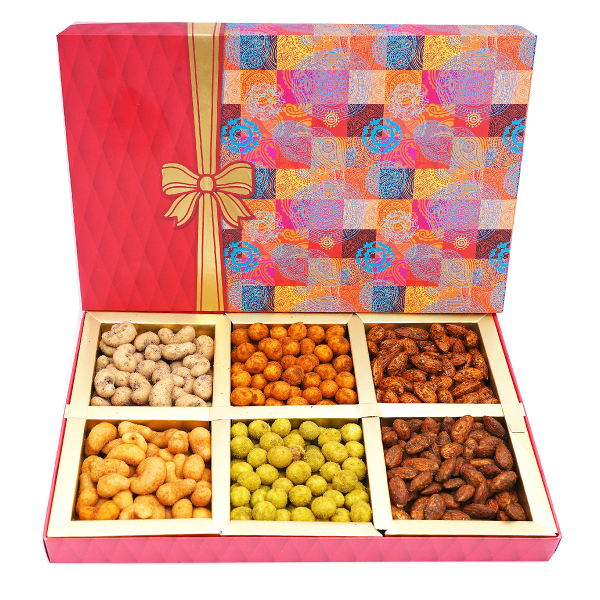 Fruit n Nut 6 Part Box of Crunchy Cashews, Crunchy Peanuts and  Flavoured Almonds 300 gms