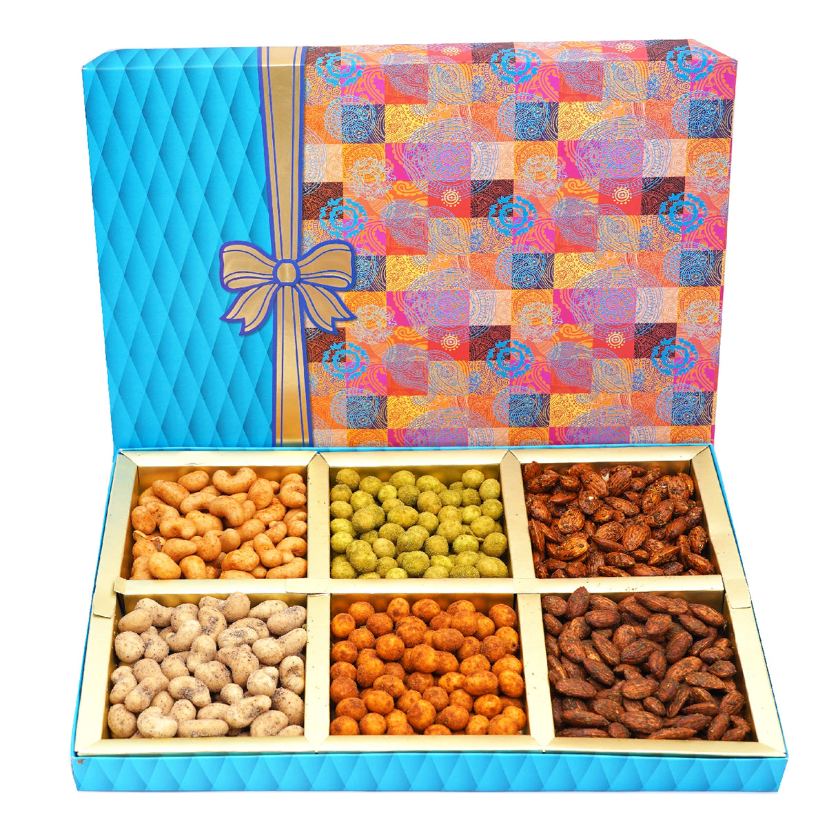 Fruit n Nut 6 Part Box of Crunchy Cashews, Crunchy Peanuts and  Flavoured Almonds 600 gms