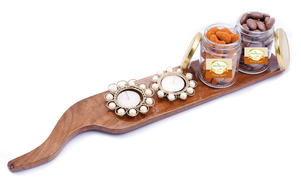 Salad Platter with T-Lites ,Chocolate Coated Alomnds and Crunchy Cashews Jars