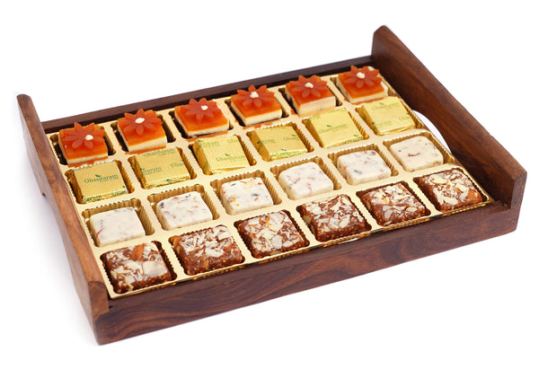 Big Striped Wooden Serving Tray of Assorted Bites
