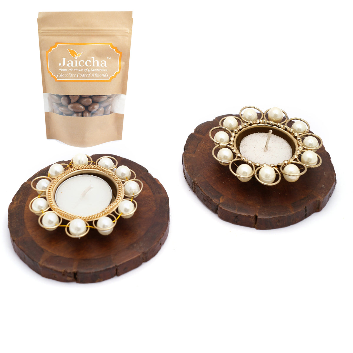 Coasters and T-Lites with Chocolate Coated Almonds