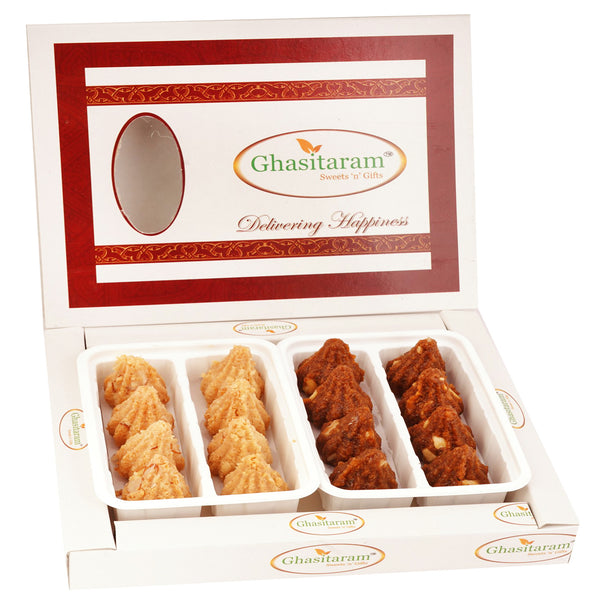 White Box of Dodha Barfi and Milk Cake Modaks