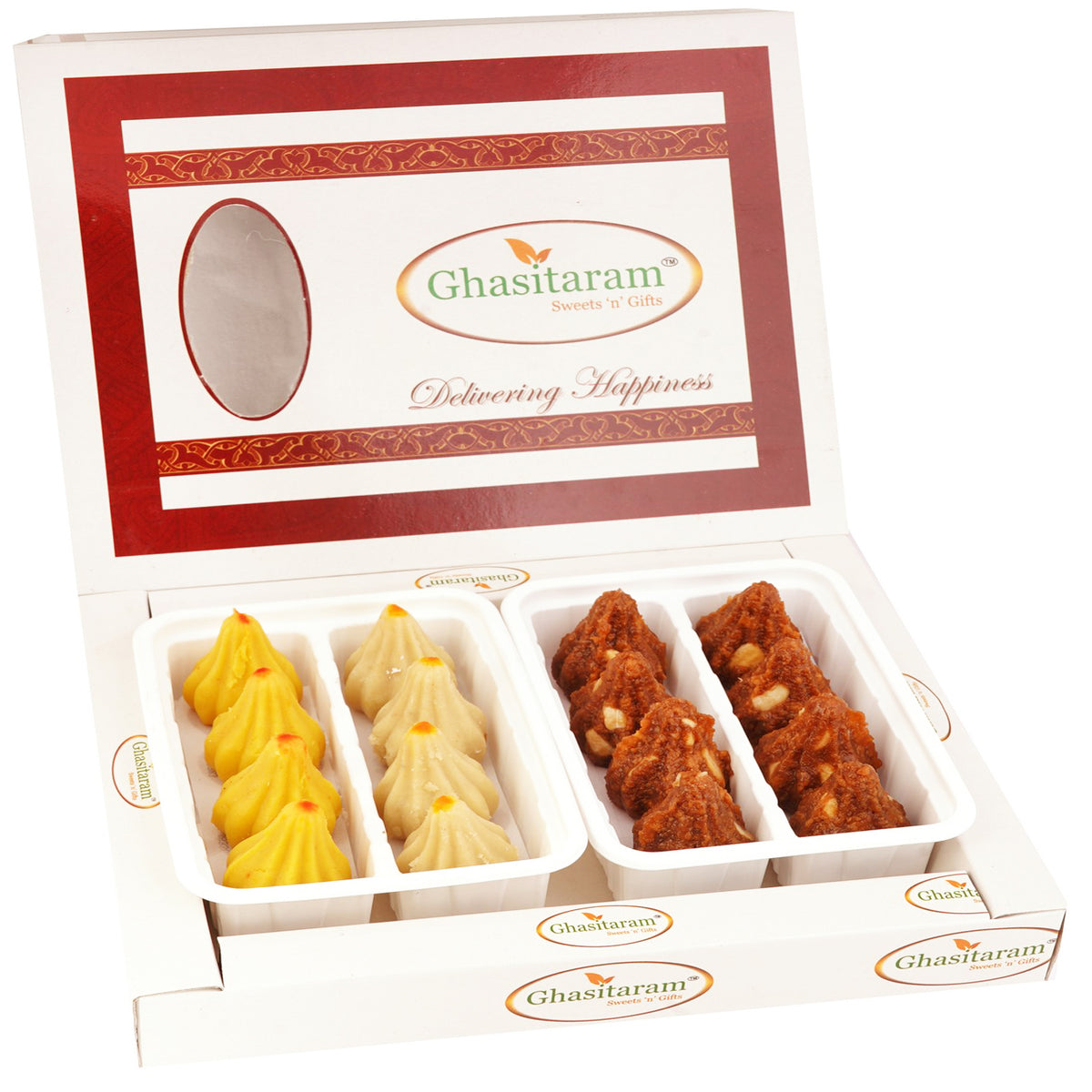 White Box of Mawa and Dodha Barfi Modaks