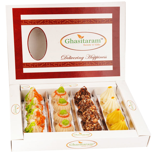 Box of Mawa, Kaju, Chocolate and Kesar Pista Modaks 400 gms