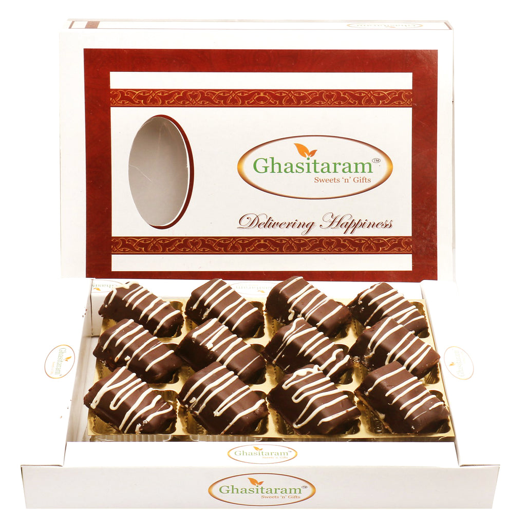 Chocolate Rectangle Cashew Bites in White Box