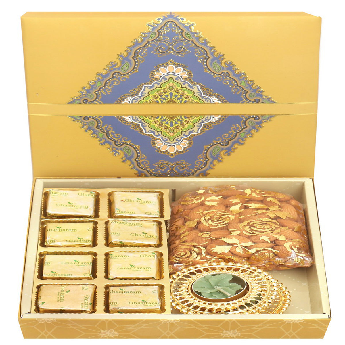 8 pcs Mewa Bites, 2 t-lites and Almond Pouch  SQ box