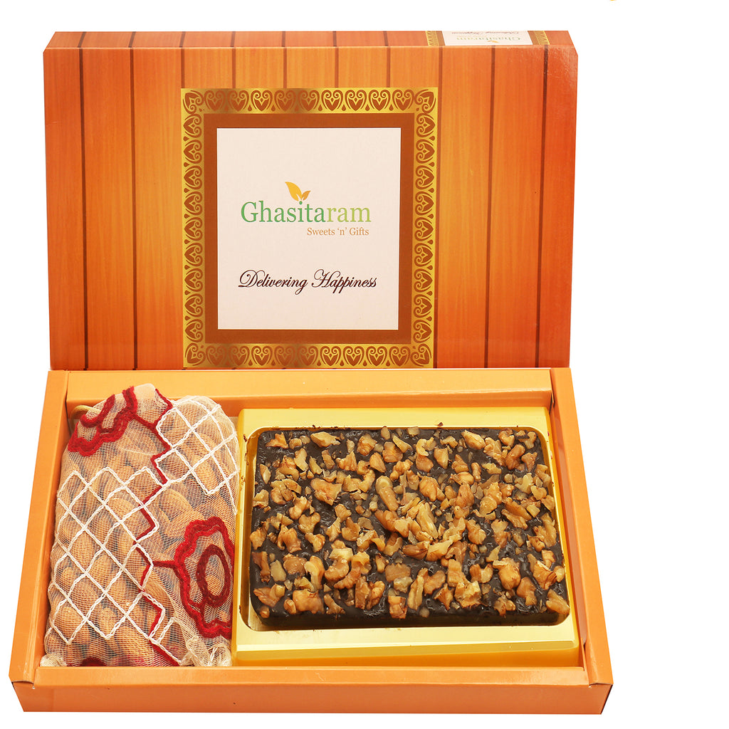Box Of Dryfruit Chocolate Bark and Almonds Pouch