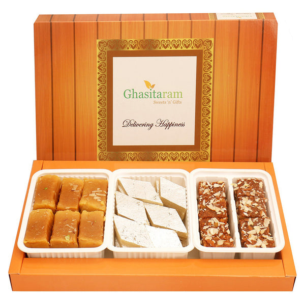 Assorted Box of Kaju Katli, Dodha Barfi and Soft Mysore Pak