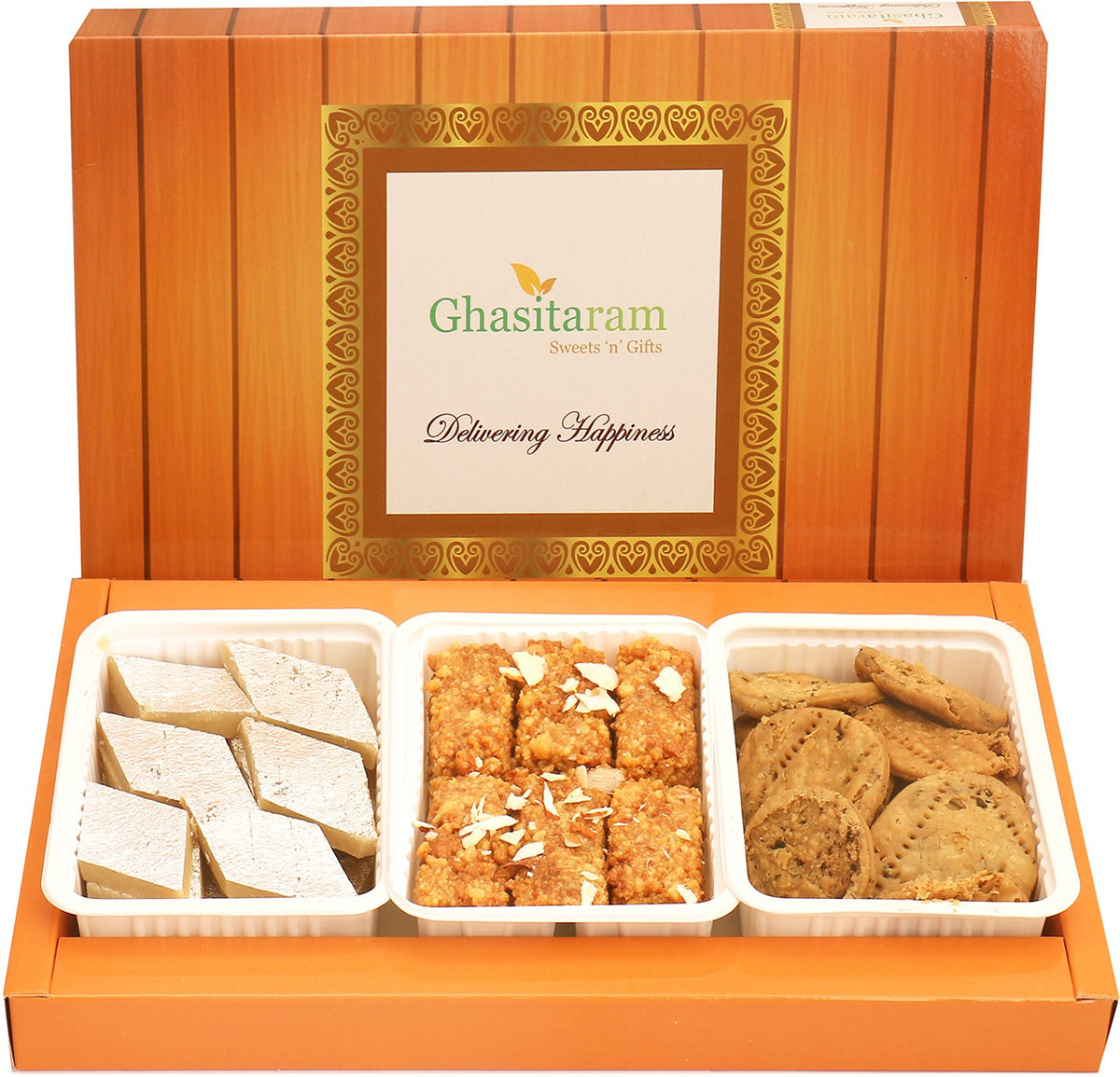 Assorted Box of Kaju Katli, Milk Cake and Methi Mathi