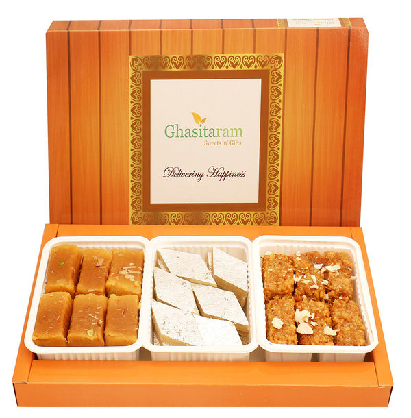 Assorted Box of Kaju Katli, Milk Cake and Soft Mysore Pak