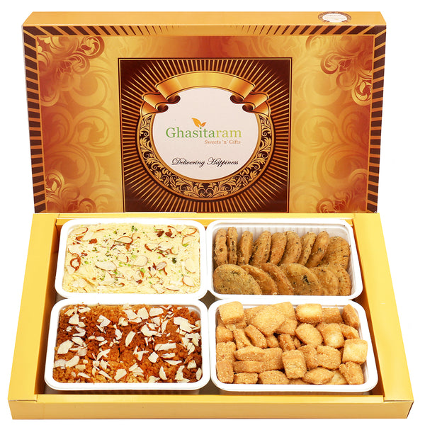 Big Box of Soan Papdi, dodha barfi, methi mathi and shakar pada